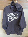 GET Fishing hoodie in Weathered Navy with white pressed logo, front view