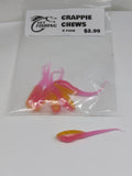Crappie Chews 1.5 inch soft plastics - Electric Chicken Glow, 6 pack