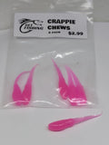 Crappie Chews 1.5 inch soft plastics - Pink Glow, 6 pack