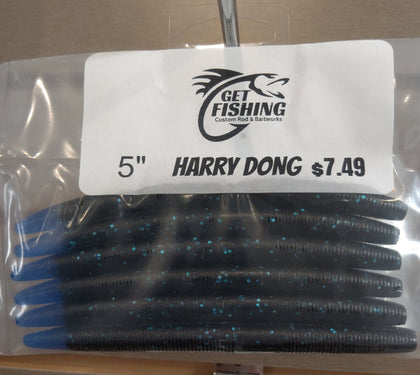 Harry Dong 5 inch soft plastic stick bait - Black Blue Tip, 6 pack