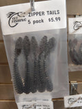 Zipper Tail finesse soft plastic bait - Smoke, 5 pack