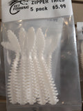 Zipper Tail finesse soft plastic bait - White, 5 pack
